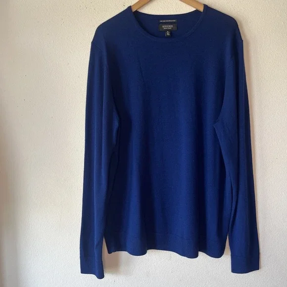 Nordstrom Men's Merino Wool  Blue Crew Neck Pullover Sweater XL Preppy Luxury - Picture 2 of 11